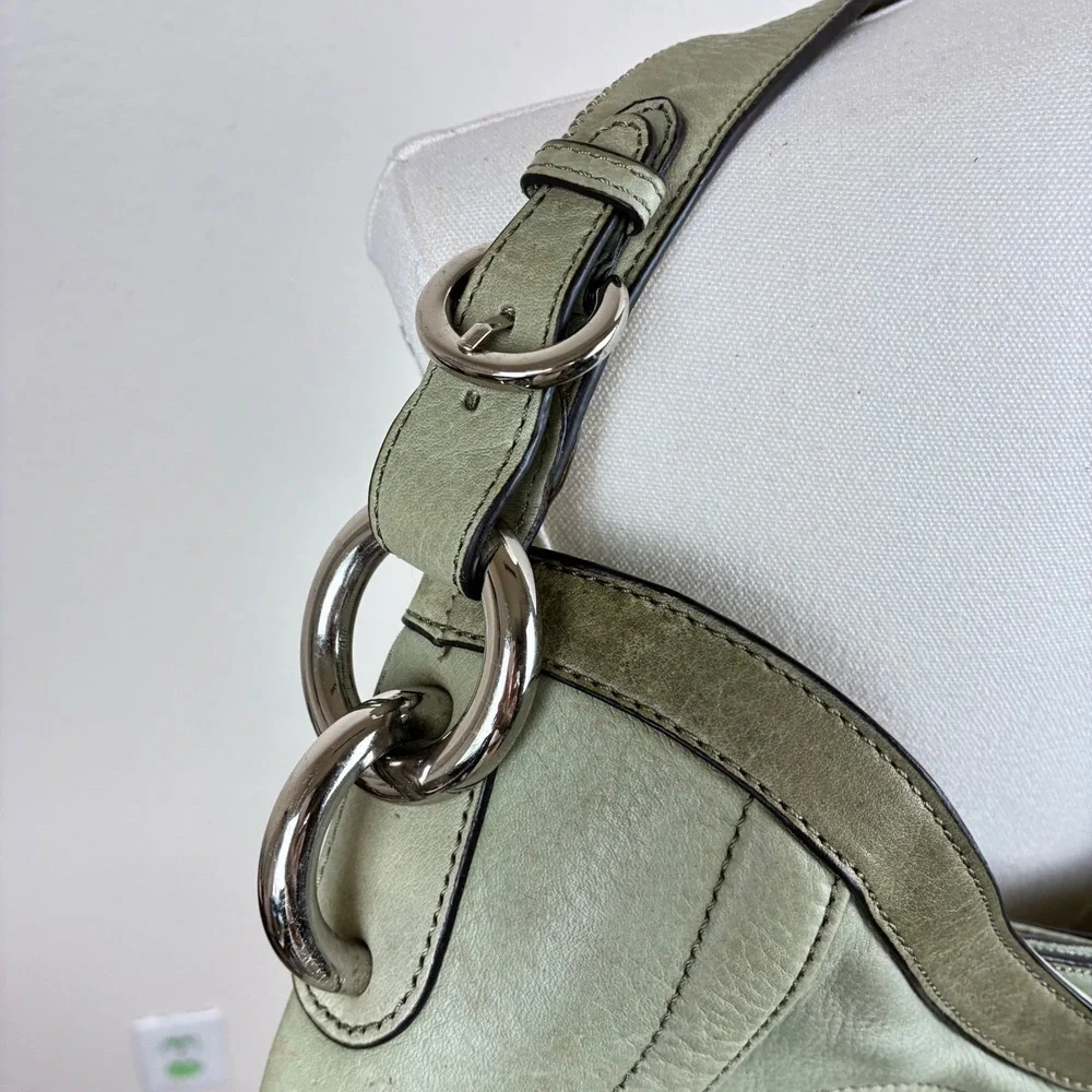 B. Makowsky Shoulder Bag Oversized Genuine Leather Mint Green Slouchy Boho Hobo